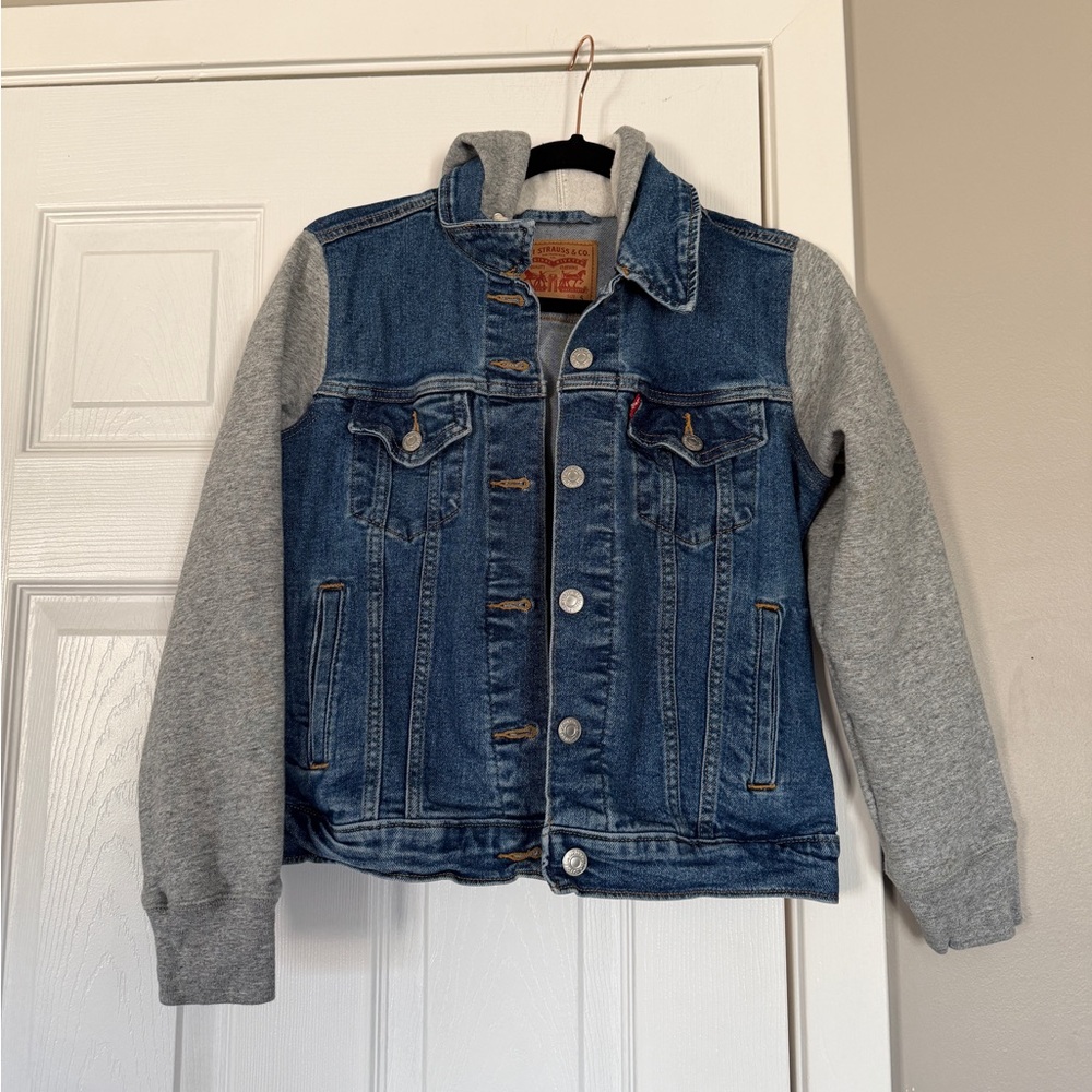 Levi’s Denim Jean Jacket Grey Sweater Sleeve Hoodie